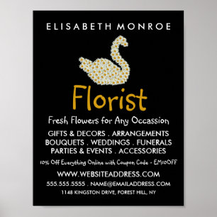 Affiche Cygne marguerrier floral, Publicité fleuriste