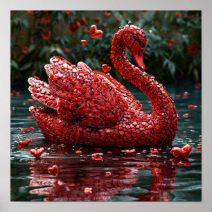 Affiche ❤️ Cygne Red Heart Amour romantique Élégante décor