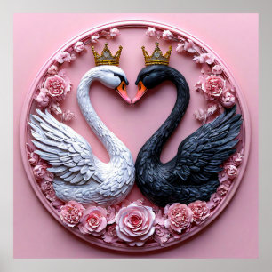Affiche Cygnes de mariage Amour Art 🦢🌸🤍✨