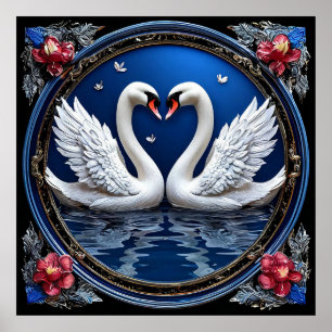 Affiche Cygnes de mariage Amour Romance Élégant Art 🕊️💍✨
