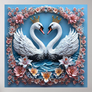 Affiche Cygnes de mariage Célébration de l'amour Nature ro