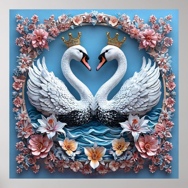 Affiche Cygnes de mariage Célébration de l'amour Nature ro (Devant)