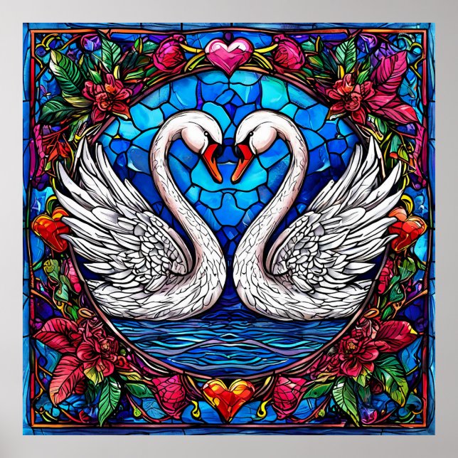 Affiche Cygnes de mariage classiques Amour Unité 🦢💍🌿✨ (Devant)