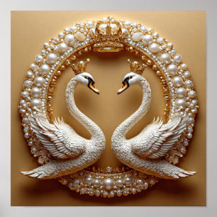 Affiche Cygnes de mariage de luxe Amour éternel Art romant