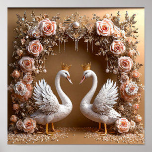 Affiche Cygnes de mariage romantiques Amour Harmonie Ciel
