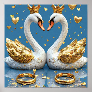 Affiche Cygnes de mariage scène romantique 🦢💖☁️✨