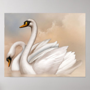 Affiche Cygnes dedans sur un lac