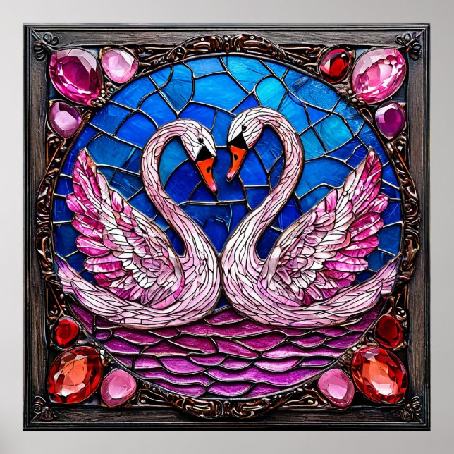 Affiche Cygnes Élégants de Mariage Oiseaux Blancs Harmonie (Devant)