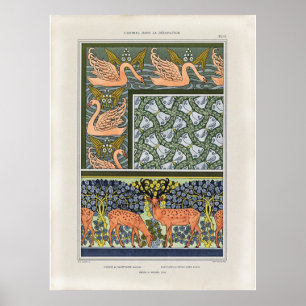 Affiche Cygnes, papillons et Plante de flèche