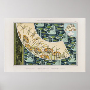 Affiche Cygnes vintages, nénuphars et libellules