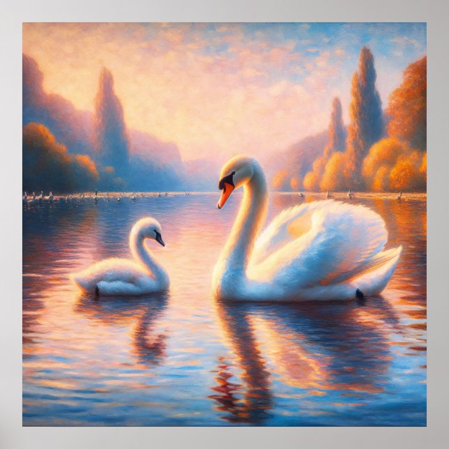 Affiche Cygnet et cygne (Devant)