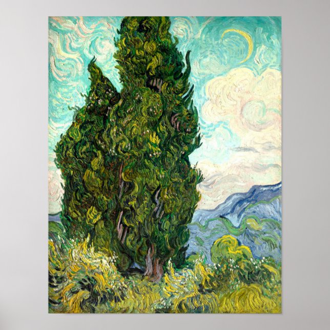 Affiche Cyprès arbre Vincent Van Gogh paysage Art (Devant)