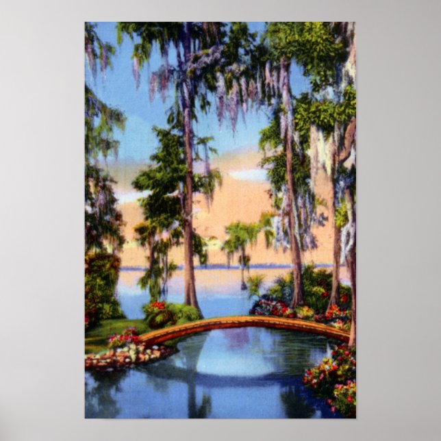 Affiche Cypress Gardens Floride Pont rustique au-dessus du (Devant)