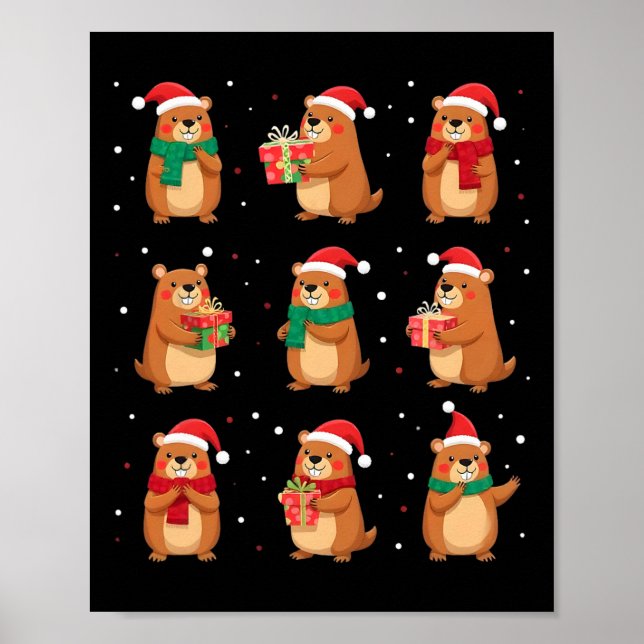 Affiche Cypybaras Noël Santa Hat drôle Cypybara Lover (Devant)