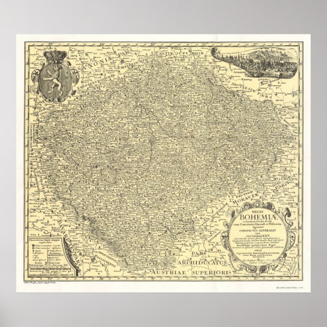 Affiche Czech Map Print, Vintage Bohemia Plan, Wall Art (Devant)