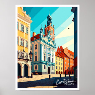 Affiche Czestochowa Pologne Voyage illustration Vintage