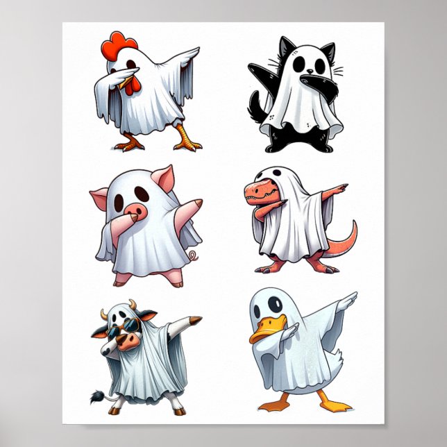 Affiche Dabbing Animaux Ferme Halloween Ghost Costume drôl (Devant)