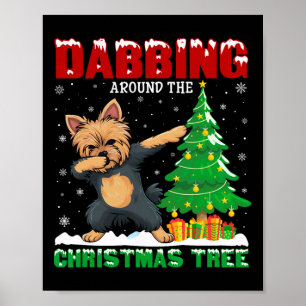 Affiche Dabbing Autour De L'Arbre De Noël Yorkie Chien Noë