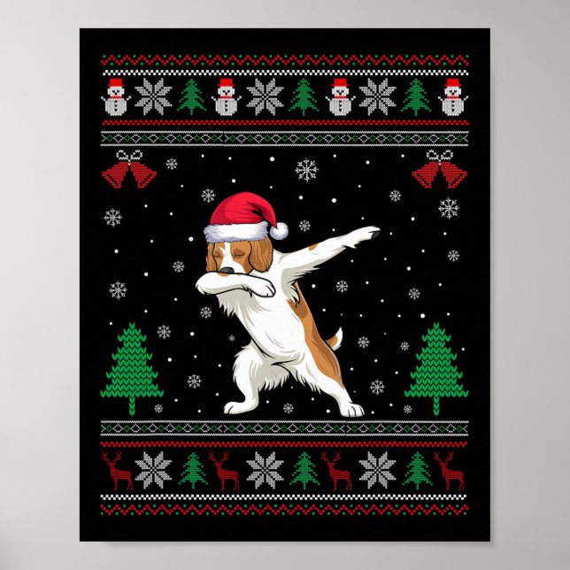 Affiche Dabbing Bretagne Espagnol Chien Santa Hat Garçons  (Devant)