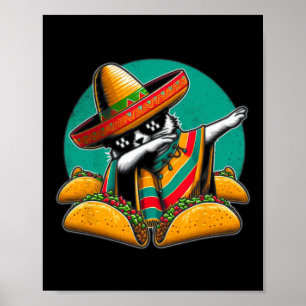 Affiche Dabbing Chat Tacos Mexicain Poncho Sombrero Cinco 