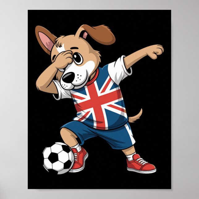 Affiche Dabbing de chien de foot Uk Union Jack  (Devant)