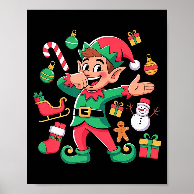 Affiche Dabbing Elf Santa Sleigh Snowman Funny Dabbing Chr (Devant)