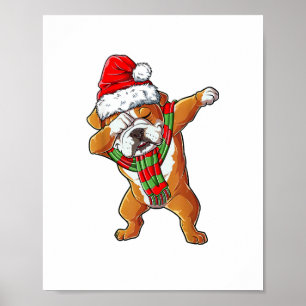 Affiche Dabbing English Bulldog Père Noël Cadeaux de Noël
