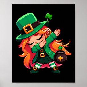 Affiche Dabbing Leprechaun Girl Funny Kids Girls St Patron