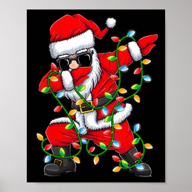 Affiche Dabbing Père Noël Xmas Lumières Filles Garçons Enf (Devant)