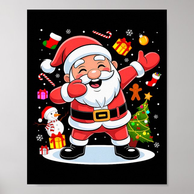 Affiche Dabbing Santa Claus Christmas Tree Lights Boys Kid (Devant)