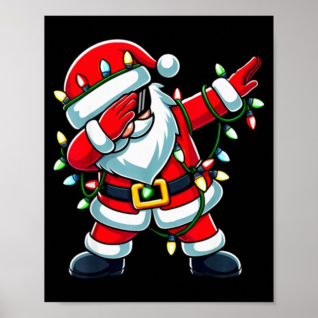 Affiche Dabbing Santa Xmas Lights Funny Christmas Men Wome (Devant)