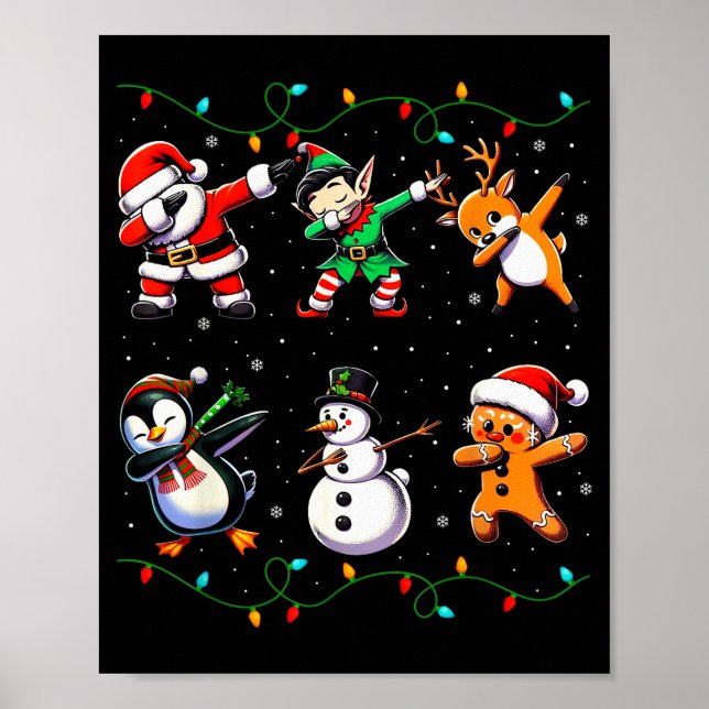 Affiche Dabbing Santa Xmas Lights Kids Girls Boys Christma (Devant)