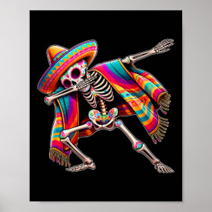 Affiche Dabbing Skeleton Cinco De Mayo Sombrero Poncho Mex