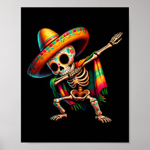 Affiche Dabbing Skeleton Cinco De Mayo Sombrero Poncho Mex