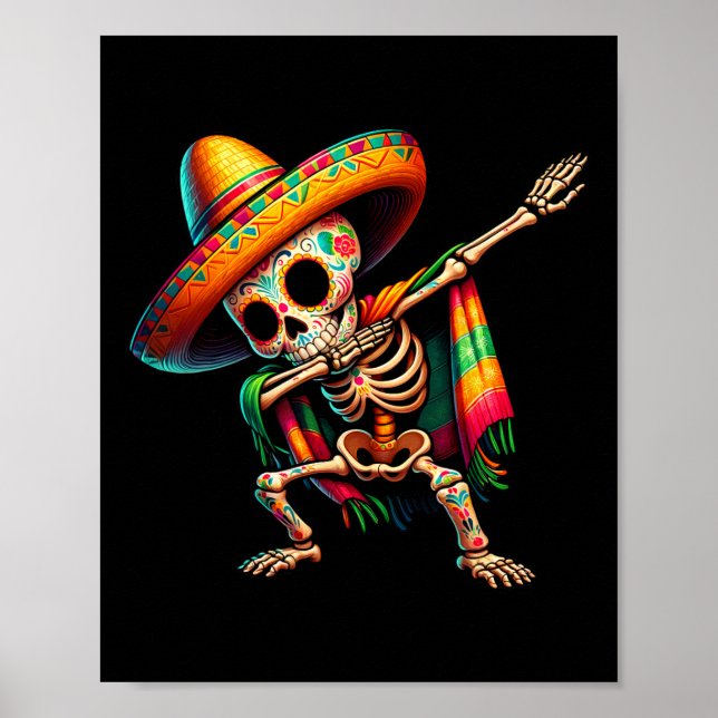 Affiche Dabbing Skeleton Cinco De Mayo Sombrero Poncho Mex (Devant)