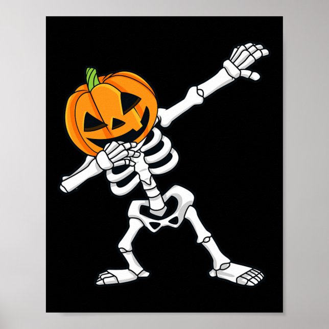 Affiche Dabbing Skeleton Citrouille Head Fun Halloween Dab (Devant)