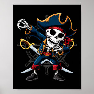 Affiche Dabbing Skeleton Pirate Halloween Jolly roger pour