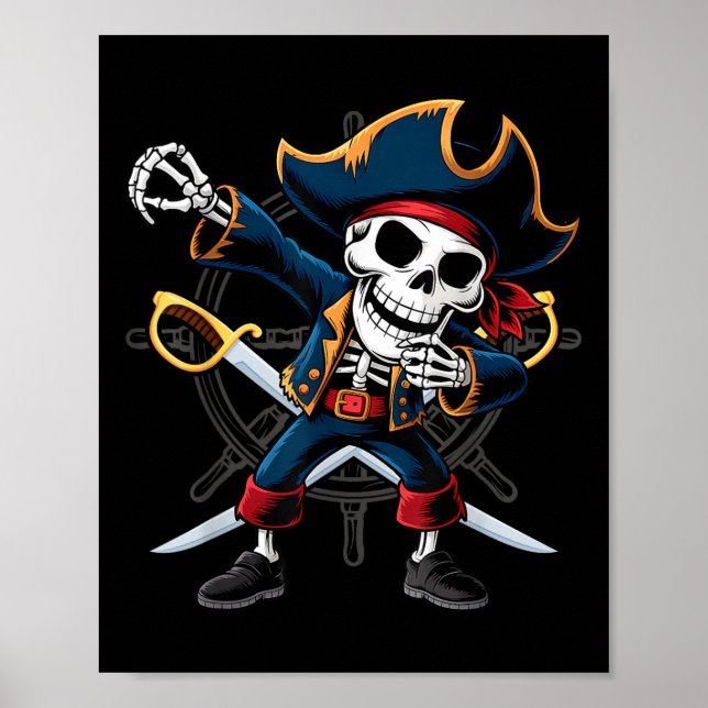 Affiche Dabbing Skeleton Pirate Halloween Jolly roger pour (Devant)