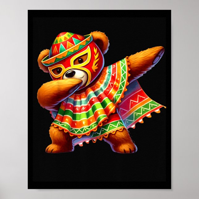 Affiche Dabbing Teddy Bear Lucha Libre Cinco De Mayo Mexic (Devant)