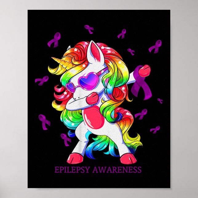 Affiche Dabbing Unicorn Epilepsie Sensibilisation Ribbon C (Devant)