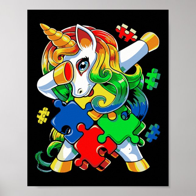 Affiche Dabbing Unicorn Puzzle Piece Autism Awareness Cute (Devant)
