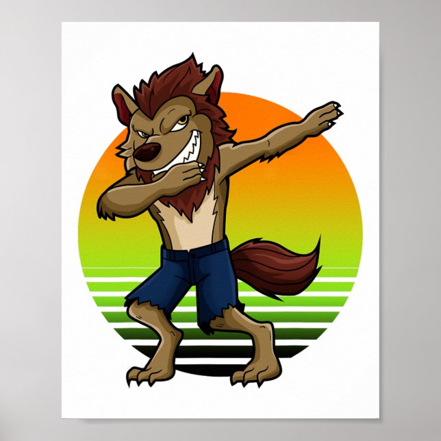 Affiche Dabbing Werewolf Retro Sunset Halloween Garçons En (Devant)