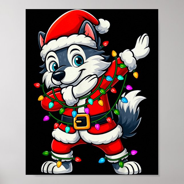 Affiche Dabbing Wolf Lights Santa Xmas Girls Boys Kids Chr (Devant)