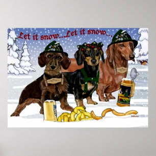 Affiche Dachshund à Noël