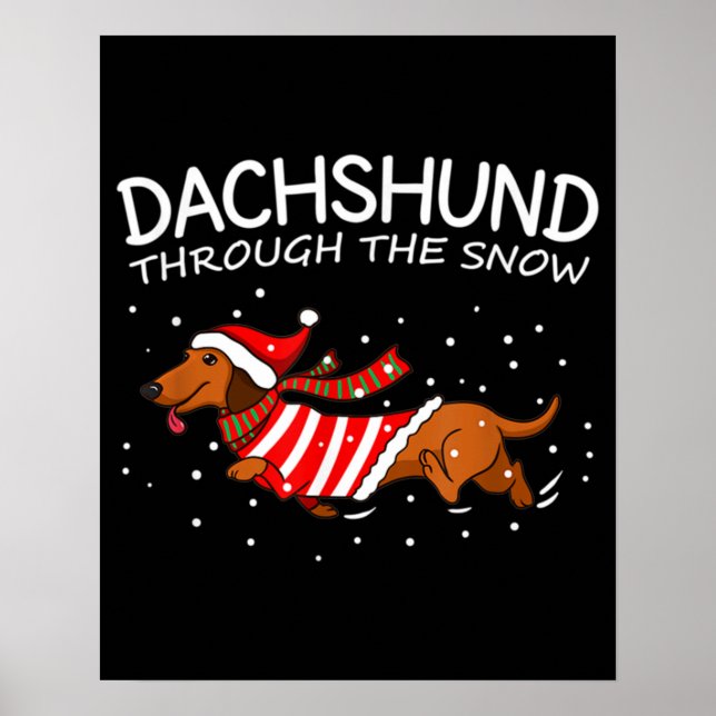 Affiche Dachshund à travers la neige drôle chien Noël (Devant)