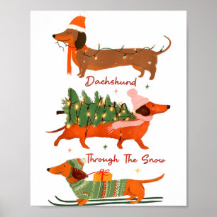 Affiche Dachshund à travers la neige Joyeux Noël Dachshu
