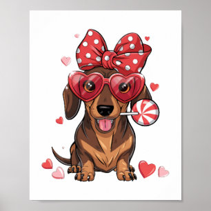 Affiche Dachshund adorable avec lunettes en forme de cœur