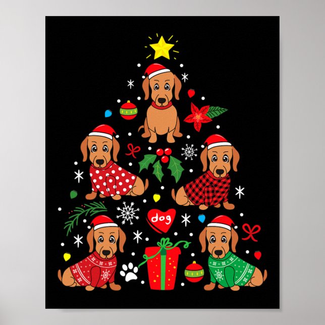 Affiche Dachshund Arbre de Noël Ornement Drôle Weenie Chie (Devant)