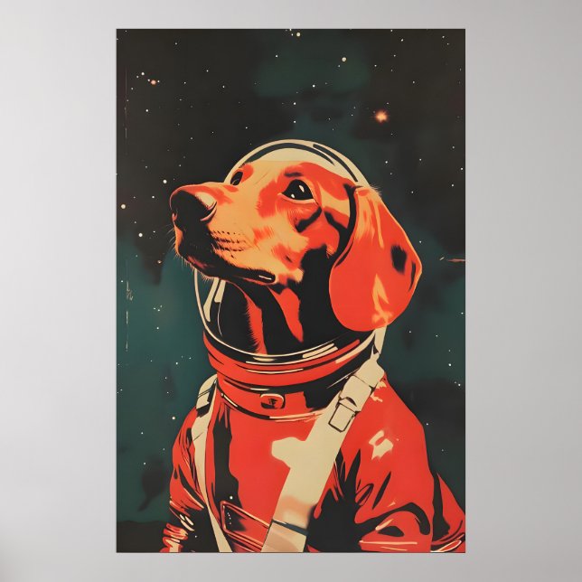 Affiche Dachshund Astronaut Poster, Dachshund Retro Print (Devant)
