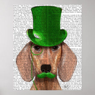 Affiche Dachshund au chapeau vert et à la moustache